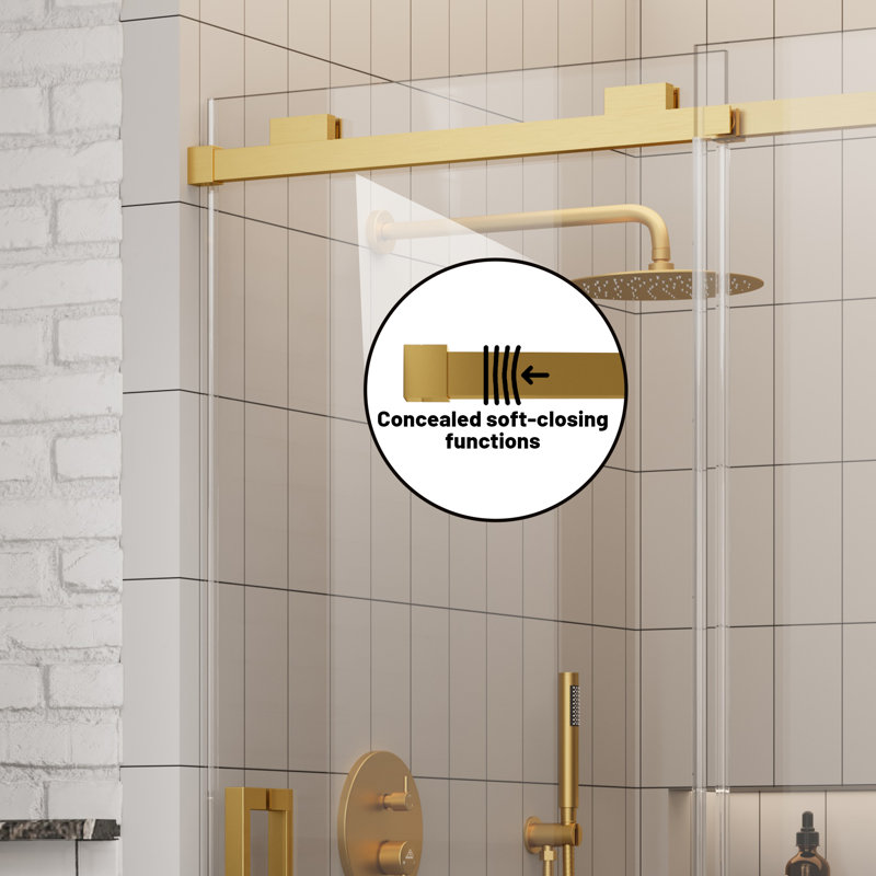 44"-48" W x 76" H Reversible Frameless Single Sliding Shower Door With 3/8"Clear Tempered Glass, Brushed Gold