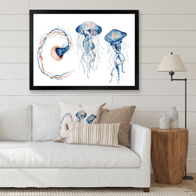 " Blue Squids On White " Painting Print