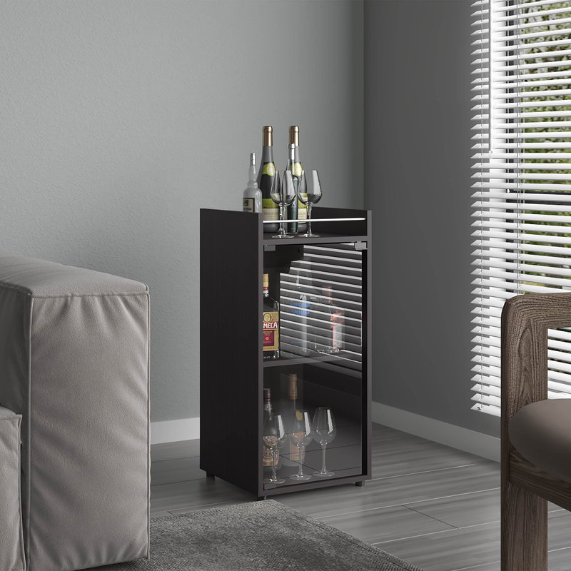 Bar, 1 porte vitrée, 3 tablettes, Noir