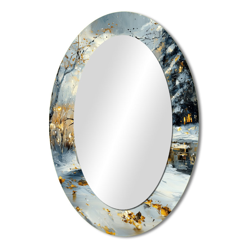 Christmas Snowman In Gold and White Tones II - Miroir mural ovale traditionnel doré, 36 po x 24 po