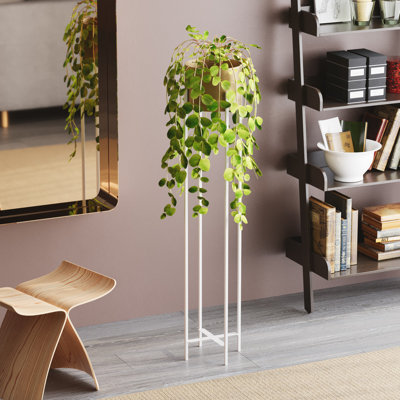 Élégant pot décoratif en métal, blanc et doré, 9,1 x 42,5 x 9,1 pouces | Fabrication 100% métal, diamètre du pot: 7,9 pouces, hauteur: 5,9 pouces | Conception élégante et durable pour la décoration intérieure, aucune installation requise
