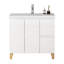 Lavabo de salle de bain 36 po, 2 grands tiroirs avec 2 armoires, système de fermeture silencieuse, style poignée, pieds en bois, surface blanche brillante, installation facile pour les portes modernes, look,