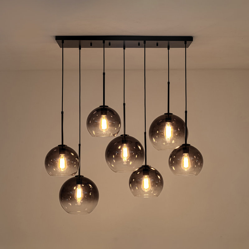 7-light Gradient Glass Island Pendant, Matte Black, Gray
