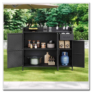 Armoire de rangement extérieure en osier 47,5 "avec plateau en verre trempé