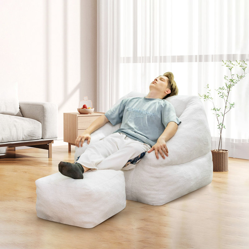 Big Beanbag Chair with Ottoman, Adult Bean Bag Chair with Filler for Living Room, Comfy Beanbag Chair for Adults with Filling