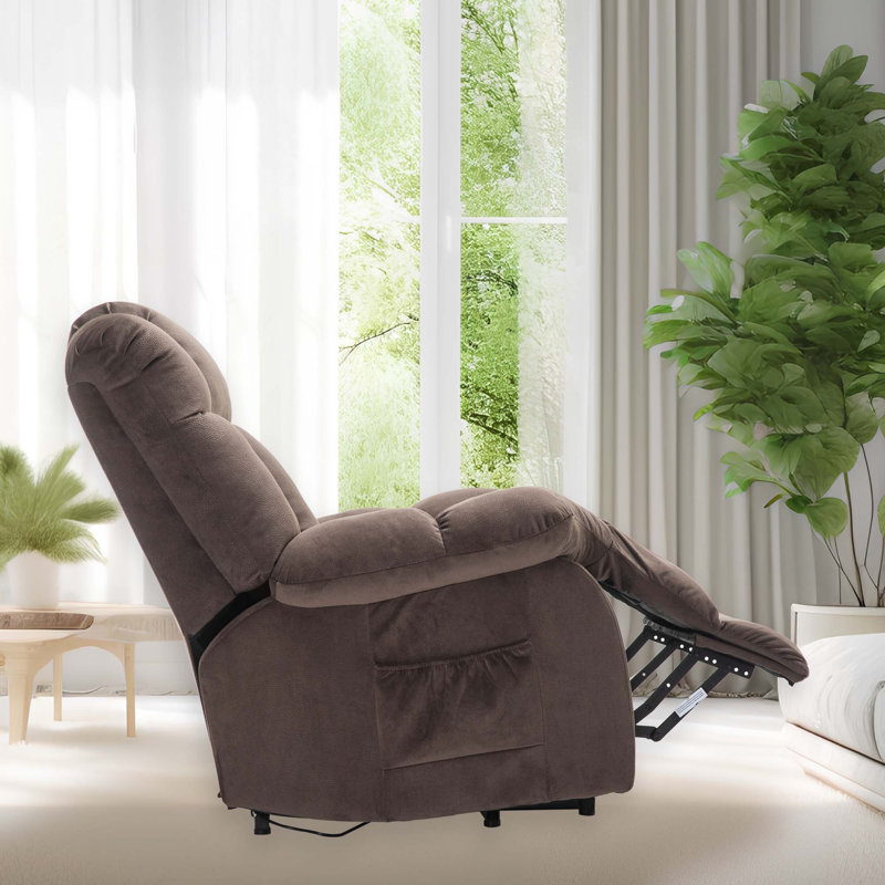 Upholstered Lift Assist Power Recliner, Coffee Velvet
