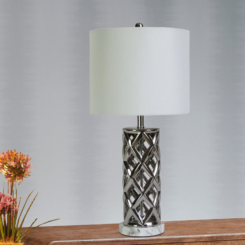 Calbert Metal Table Lamp, Nickel/White
