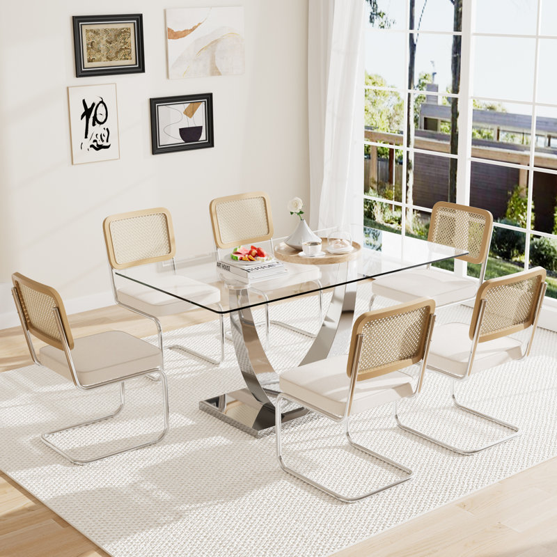 Ensemble de salle à manger 63 po, Beige, 7 Pieces