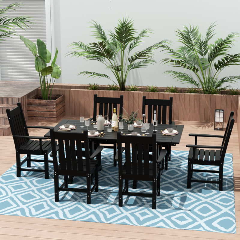 Laguna 6 - Person Patio Dining Set with Rectangular Table, Black