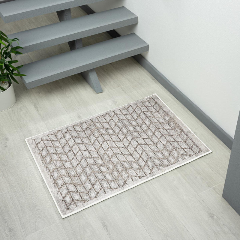 Tapis géométrique à chevrons, Champignon, 2 x 3