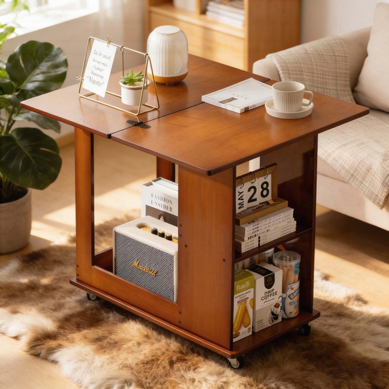Bamboo Folding Edge Table with Movable Storage – Foldable Tabletop