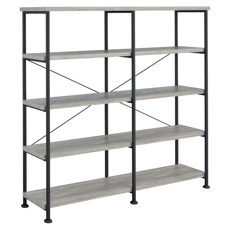 Grey Driftwood And Black Double-Wide Bookcase, Gray