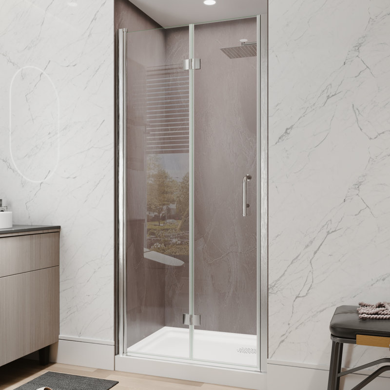 34"-36"W X 72"H Semi-Frameless 180° Rotatable Pivot Shower Door Bifold Frameless Shower Door With 1/4 Inches Tempered Glass