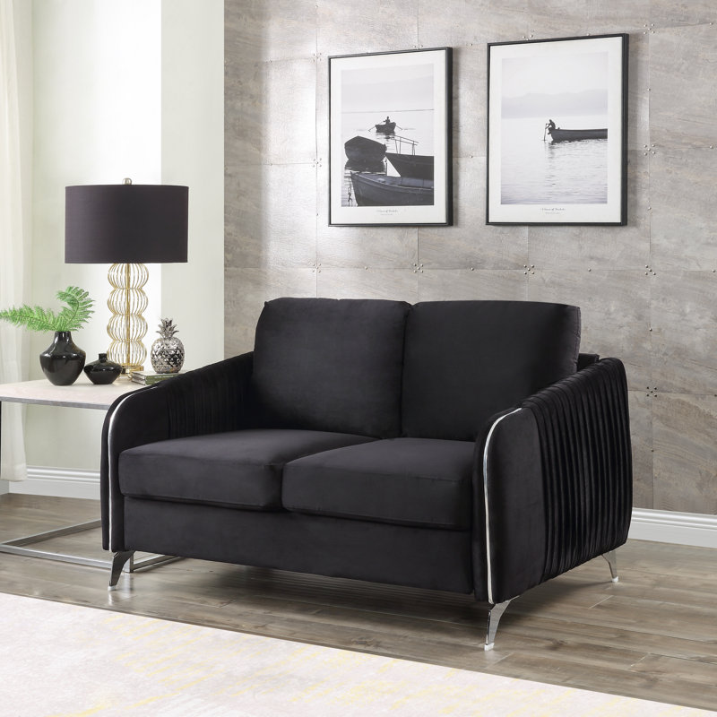 Accokeek Upholstered 54'' Loveseat, Black Velvet