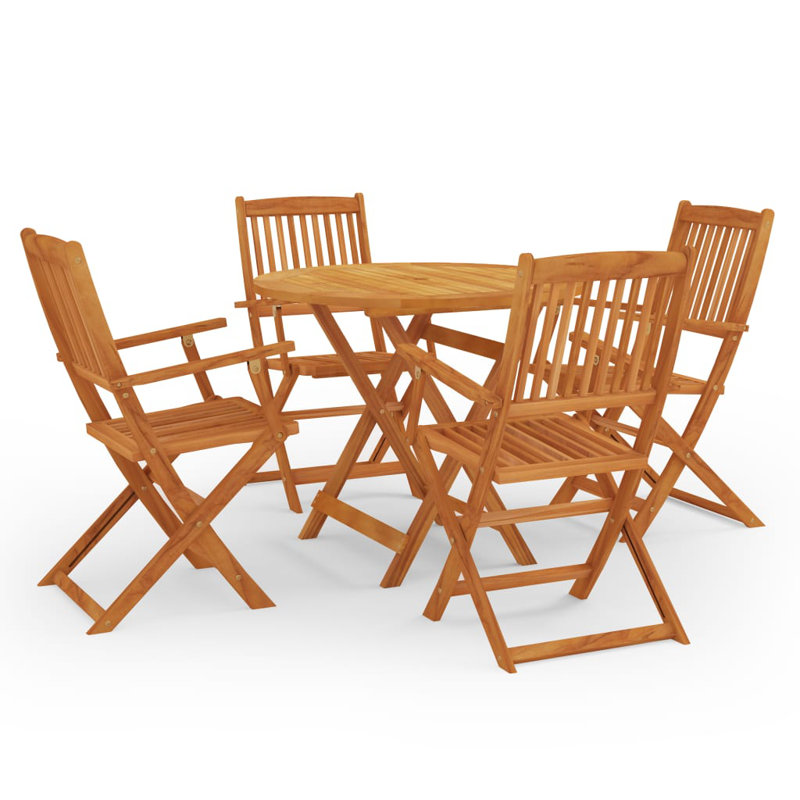 Aiesrom 5 Piece Folding Patio Dining Set Solid Eucalyptus Wood