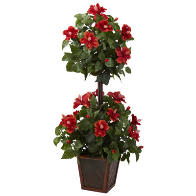 Nordberg 39'' Faux Hibiscus Topiary in Wood Planter