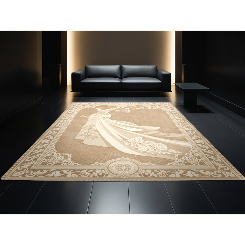 Tapis traditionnel moelleux doux en damas beige, 2 pi x 3 pi