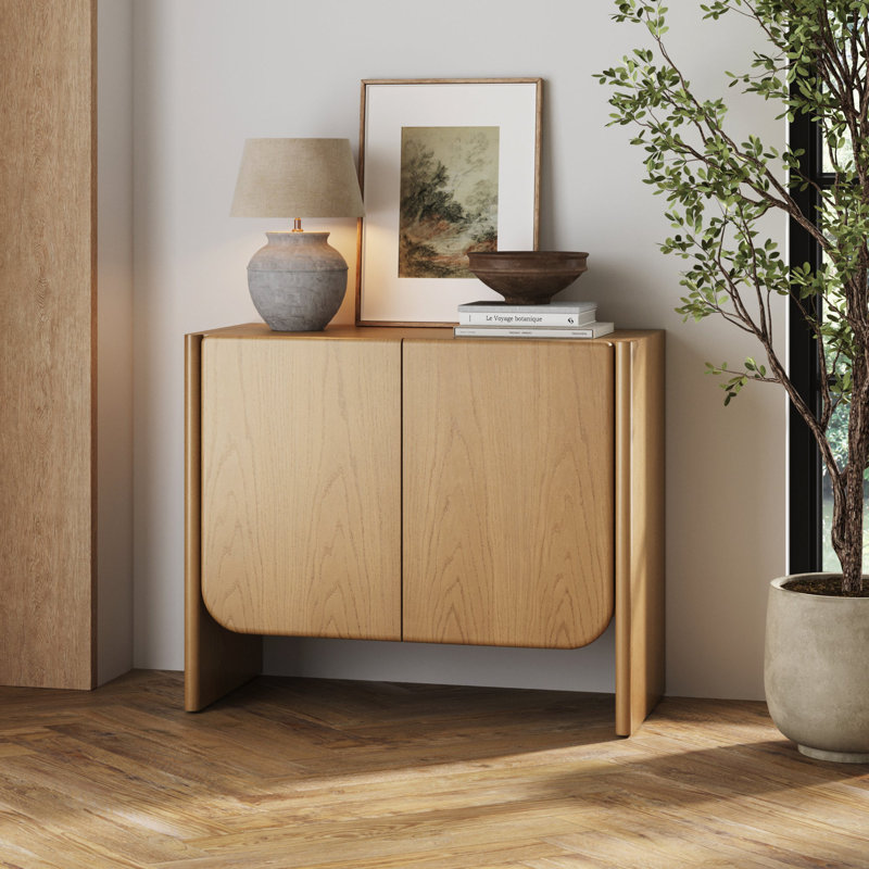 Armoire de rangement arquée pour hall d'entrée, H 32 po x l 38 po x P 17 po, Chêne brut, 1
