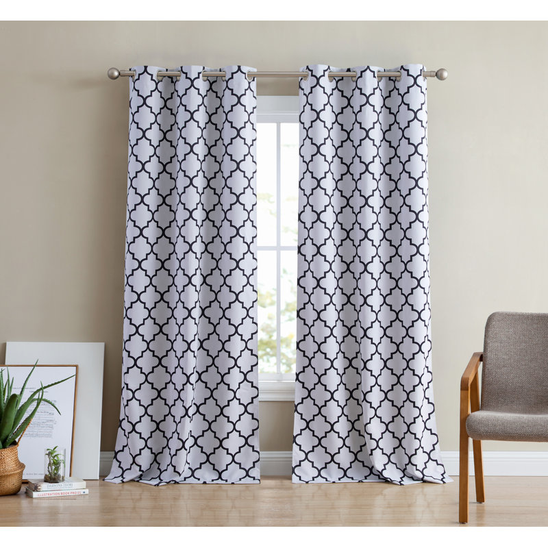 Alexuis Blackout Curtain Pair, 37" W x 63" L, Platinum White/Black