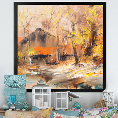 Paysage d'automne à la ferme - œuvre d'art sur toile
