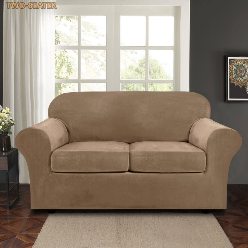 Housse pour causeuse à coussins carrés/rectangulaires, Velours brun clair