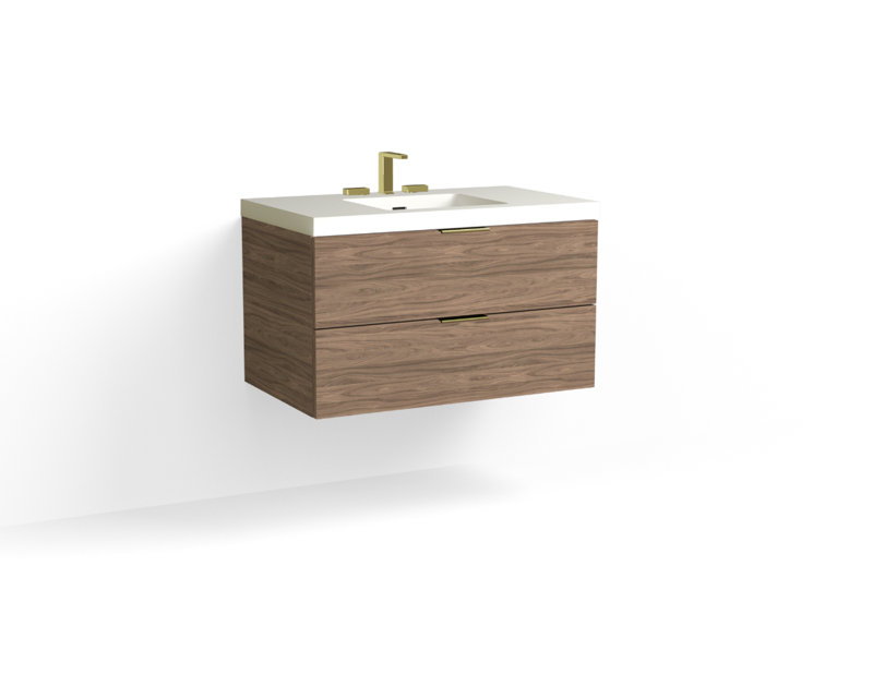Avila 36" W Wall Mounted Single Bathroom Vanity, Glossy White/8" Widespread, Biondo, Satin Nickel