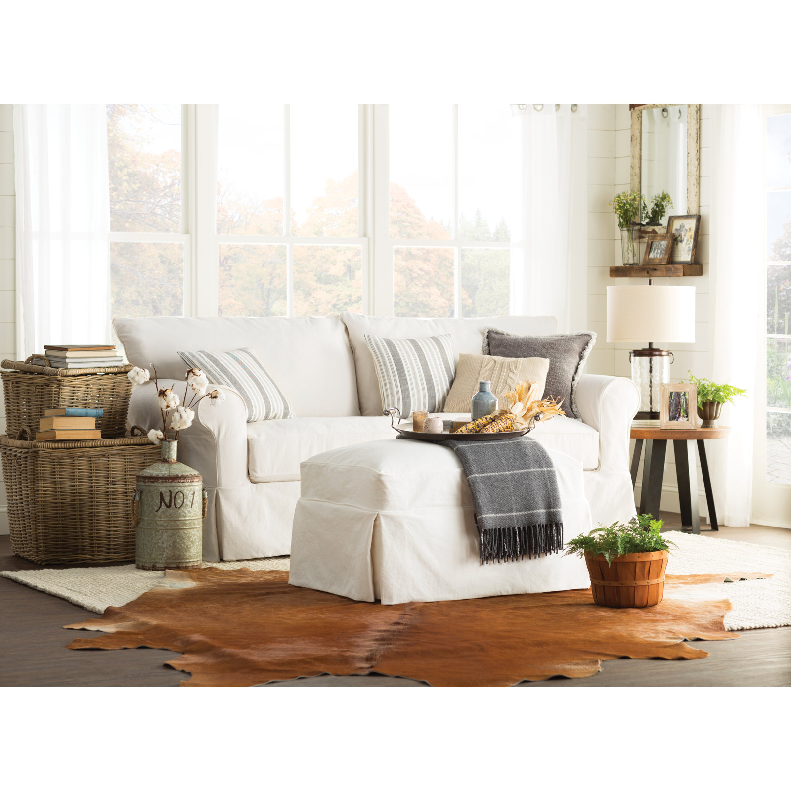 Amari 33" Cotton Ottoman, Conversation Pearl Basketweave