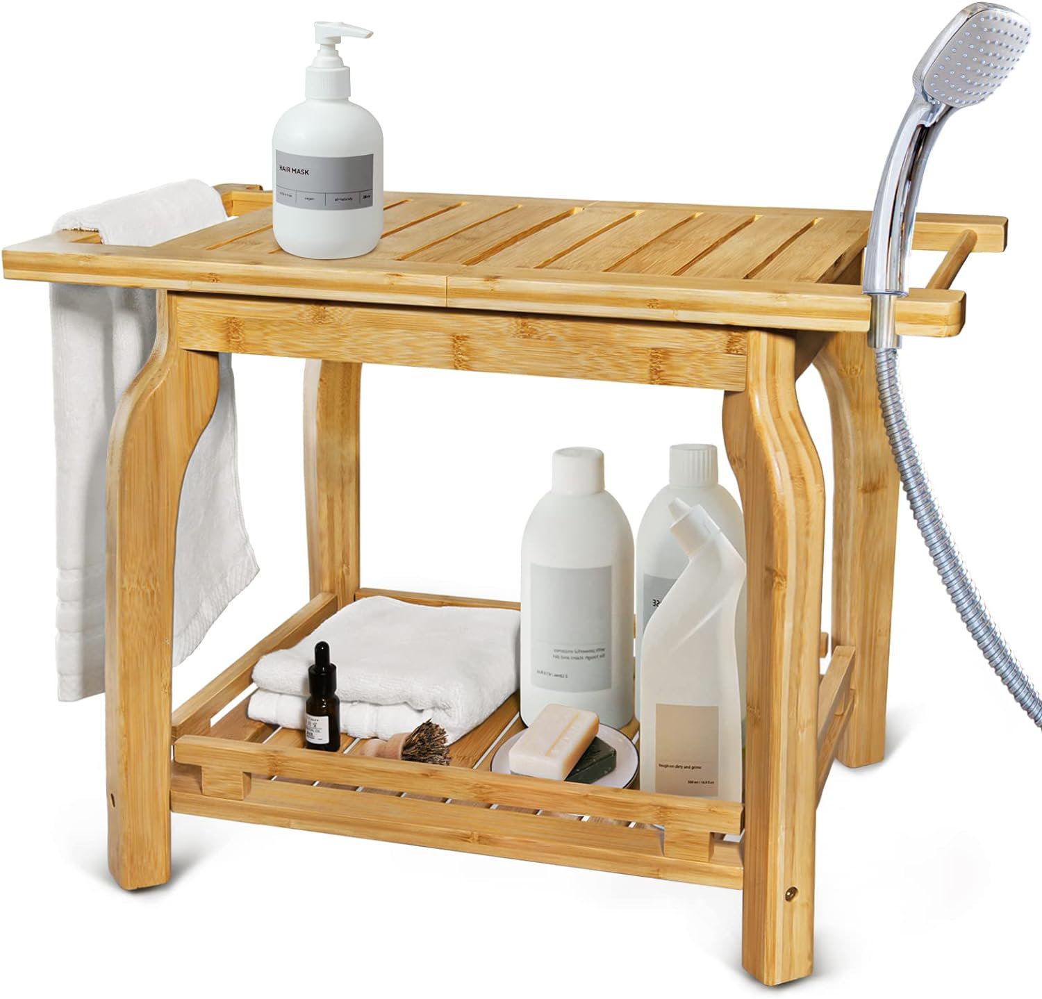 Foundry Select 2Tier Bamboo Shower Bench 25 Inch Waterproof Bathroom