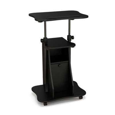 Adjustable Mobile Standing Desk Cart With Tilt Desktop And Cabinet