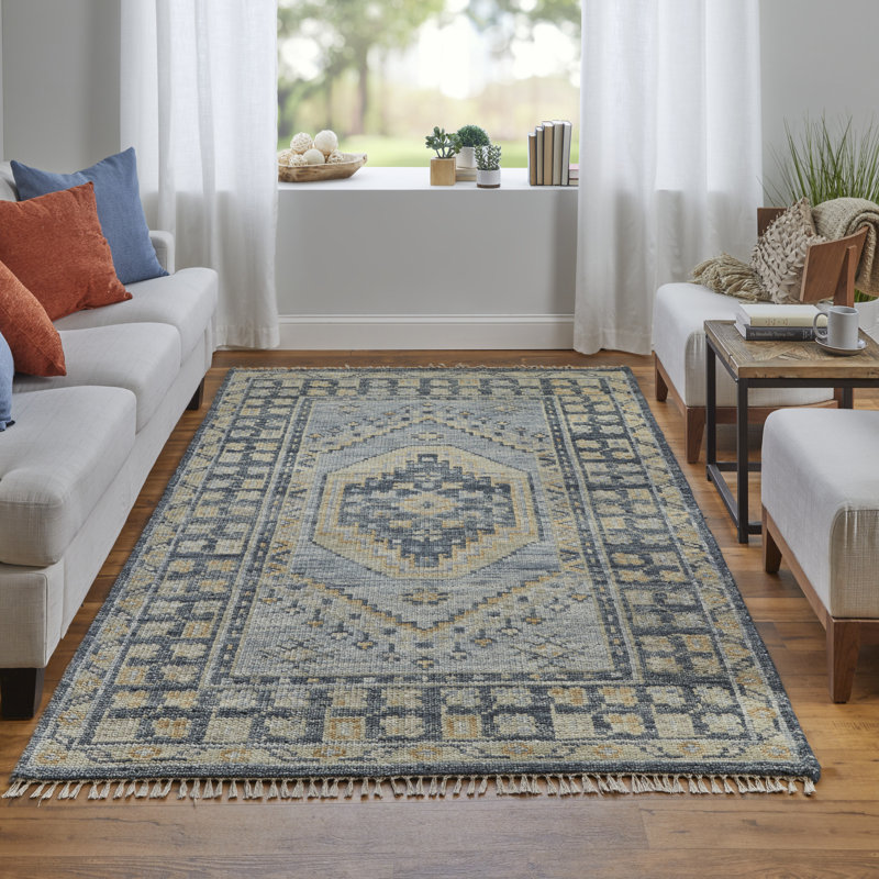 Fillmore Transitional Medallion, Blue/Gray, 2'-6" X 8' Runner, Rectangle 5' x 8'