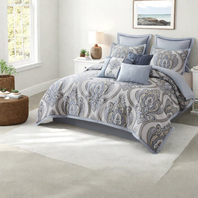 Piece Blue Jacquard Bedding Sets, Full Queen Elegant Polyester Comforter