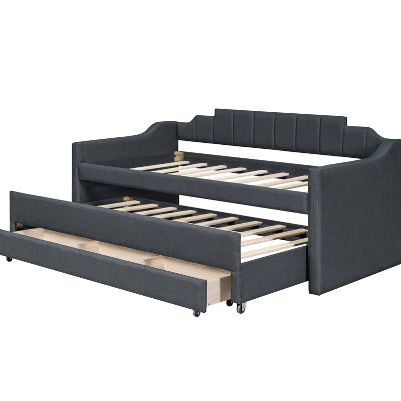 Lit de jour gris simple avec rangement pour lit gigogne et tiroir - Stable, Gris