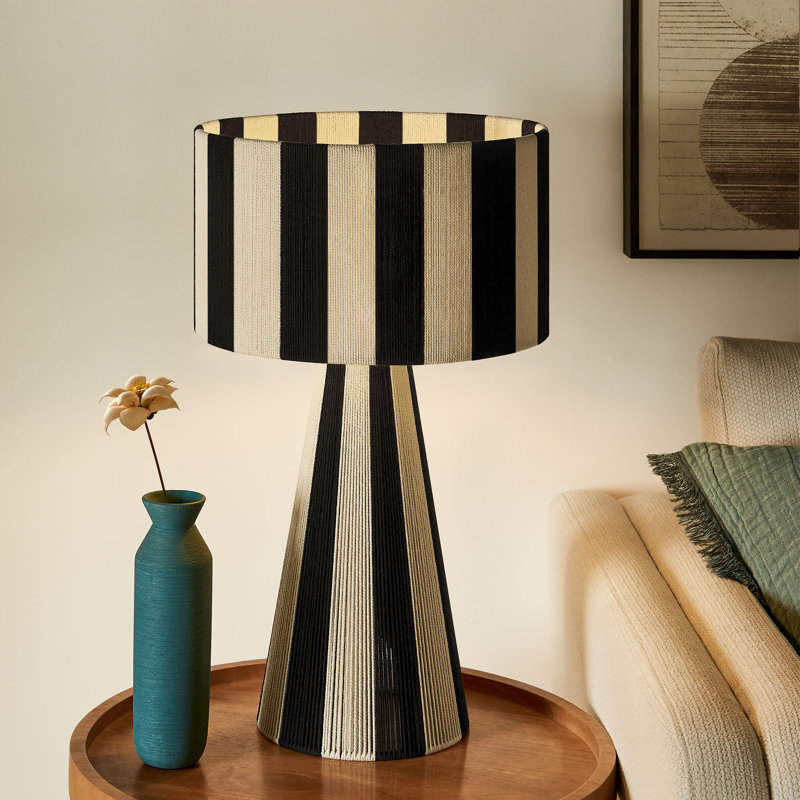 Renae Handwoven Cotton Thread Striped Table Lamp, Black