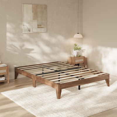 Structure de lit double en bois, support de lattes de 11,8 po, sans sommier, facile à assembler