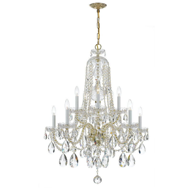 Eivind 10 - Light Glass Tiered Chandelier, Majestic Wood Polish, Polished Brass