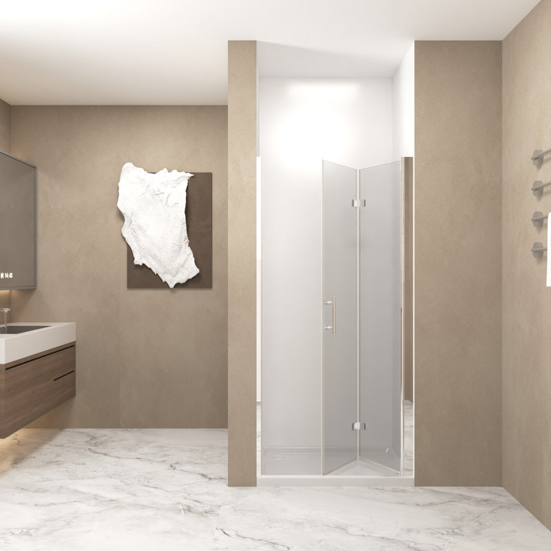 Bifold Shower Glass Door, 1/4"(6Mm) Tempered Glass, Sliver Aluminum Frame, Explosion Proof Film,Stainless Steel Pull Handle,Easy To Clean.