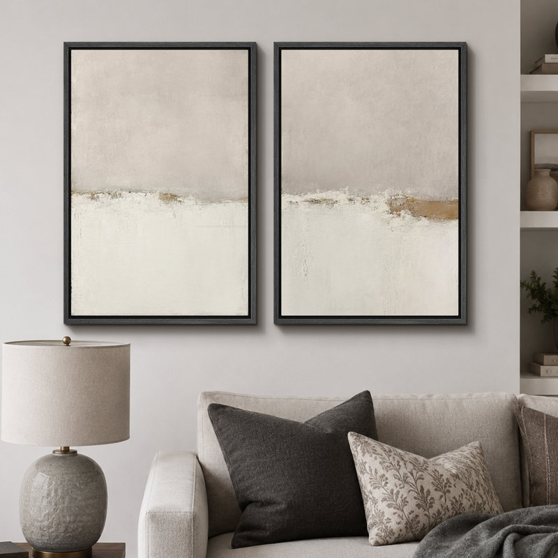 Paysage minimaliste «Œuvre abstraite grunge beige beige, images murales simples minimalistes neutres, impression sur toile encadrée, 2 pièces»