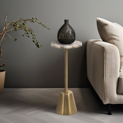 Brookfield 24"H Gold Iron Accent Side Table with Polished Edge Agate Top for Living Room or Office Decor