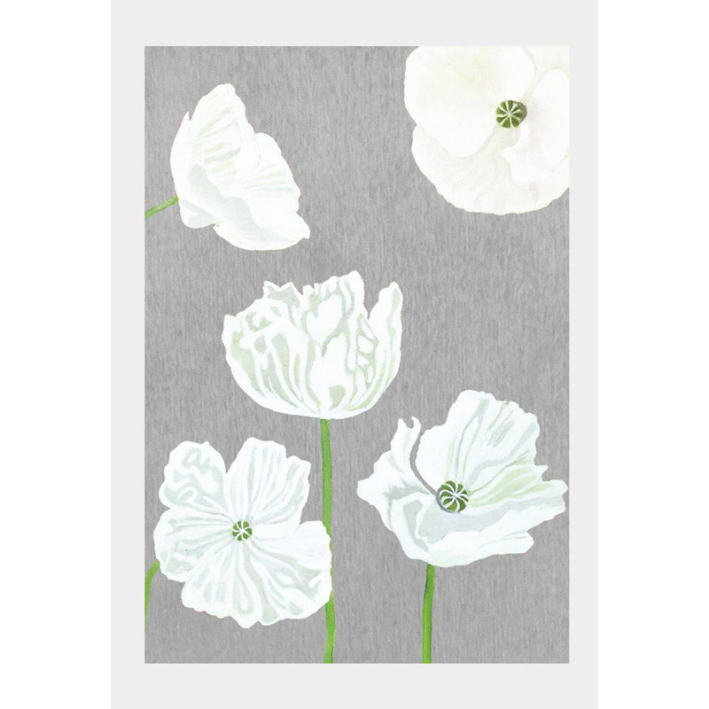 White Poppies On Gray Print, 19" H x 13" W