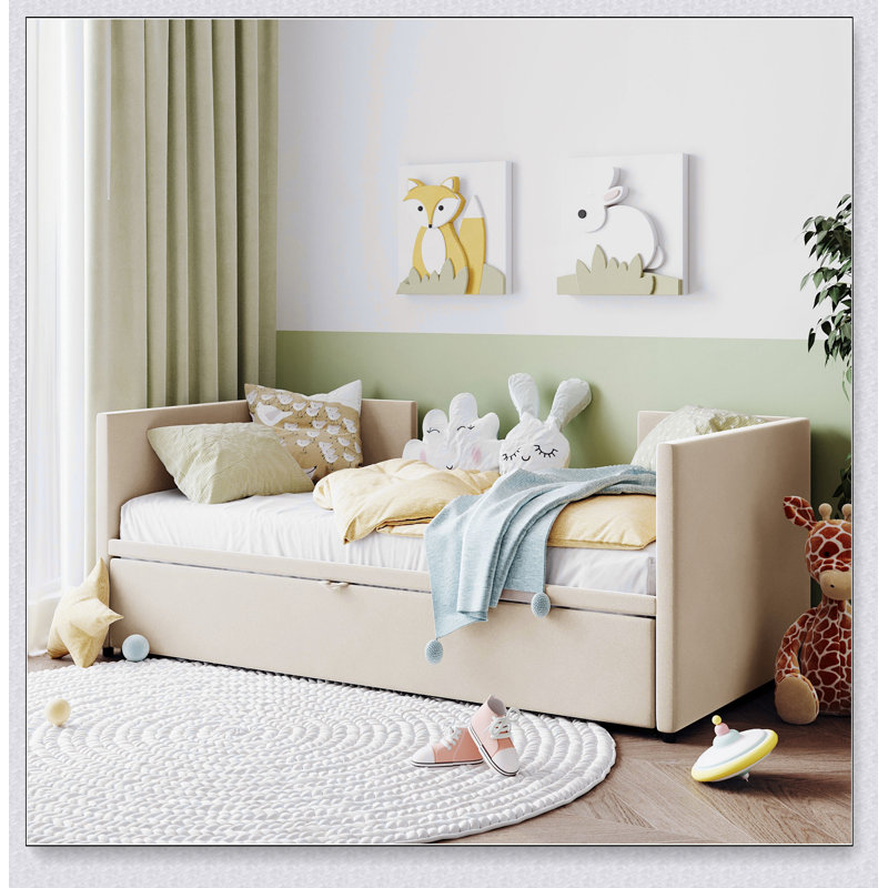 Lit de jour rembourré avec lit gigogne, Beige
