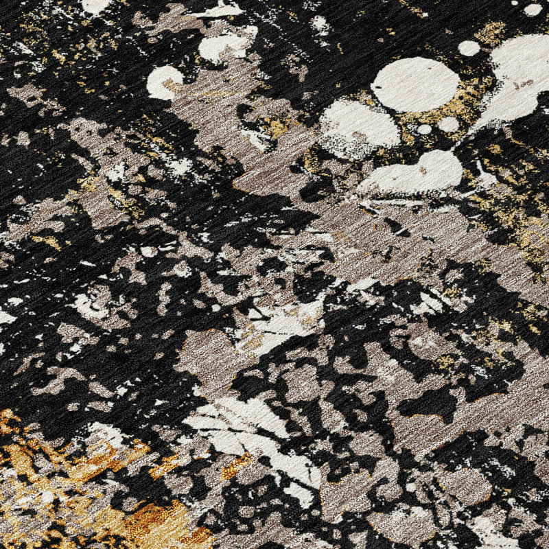 Machine Washable Indoor/Outdoor Chantille ACN2679 Abstract Rug, 8' Round, Black
