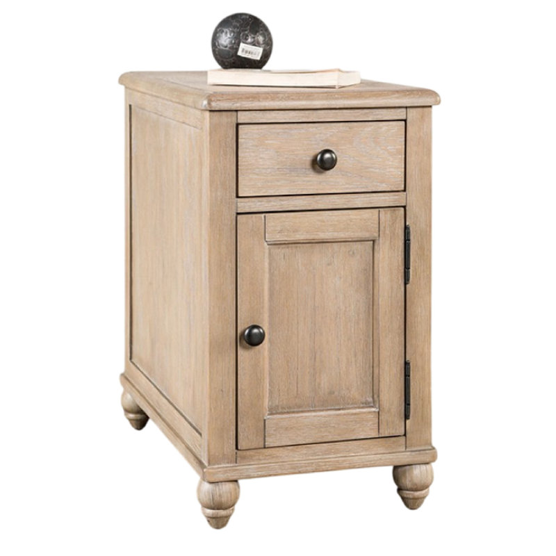 Table de bout Cherie, 1 tiroir, 1 porte, blanc clair délavé, 24 po
