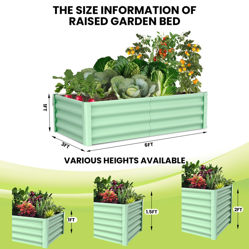 Galvanized Steel Raised Garden Bed Kit – Heavy-Duty 6x3x1FT Rectangular Outdoor Planter Box for Vegetables, Flowers, Herbs (Green, 2-Pack)