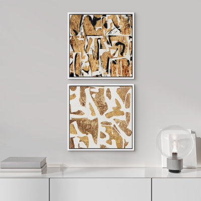 «Yellow Yellow Brown Shapes Abstract Artwork», reproduction d'art sur toile encadrée
