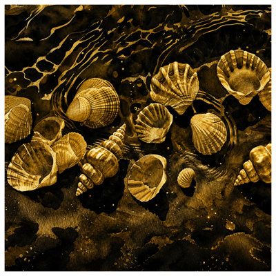 Tapisserie murale «Golden Seashells» - décoration murale coquillages