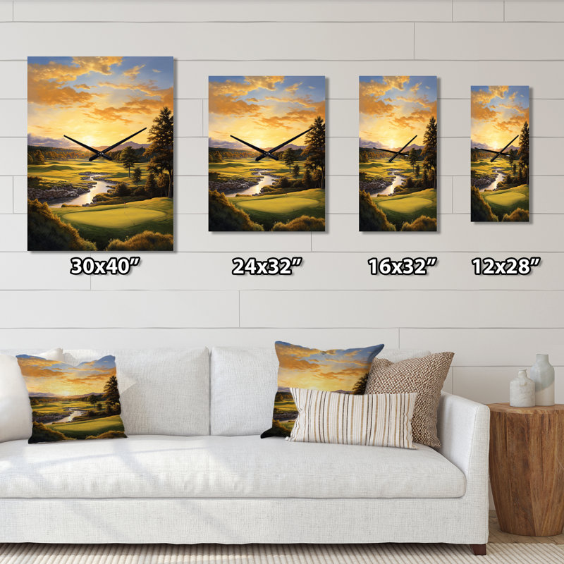Golf Golden Hour Golf - Horloges murales de sport, H 32 po x l 16 po x P 1 po