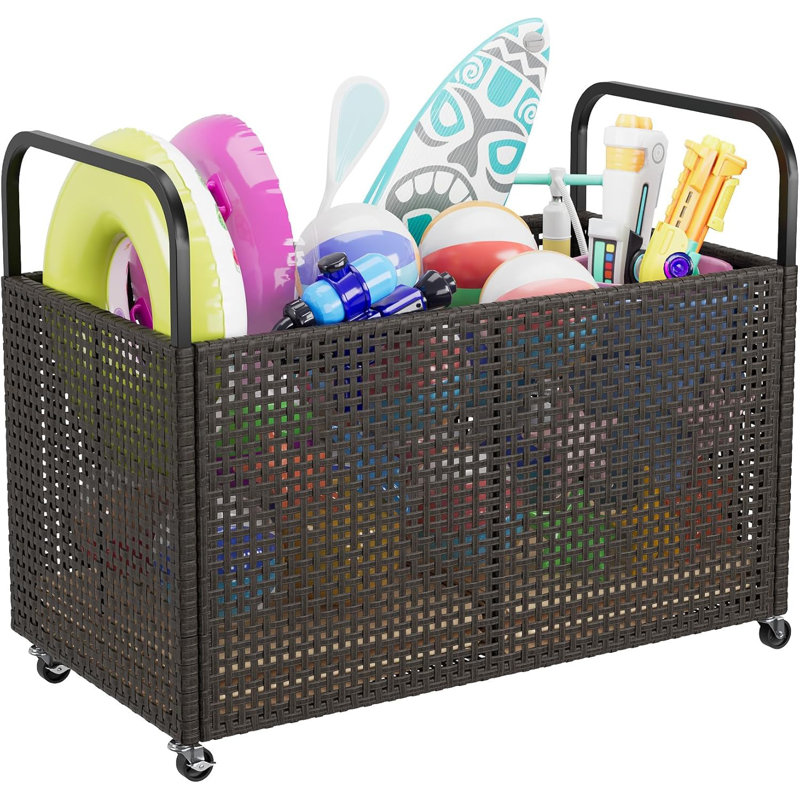 Pool Float Storage Cart, Mesh Rolling Organizer with Wheels, 45x24x36in Gray