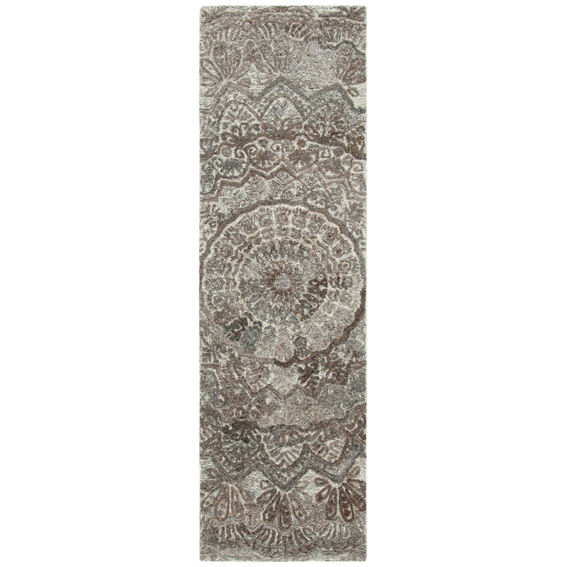 Gray and Ivory Hand-Tufted Wool Runner Rug