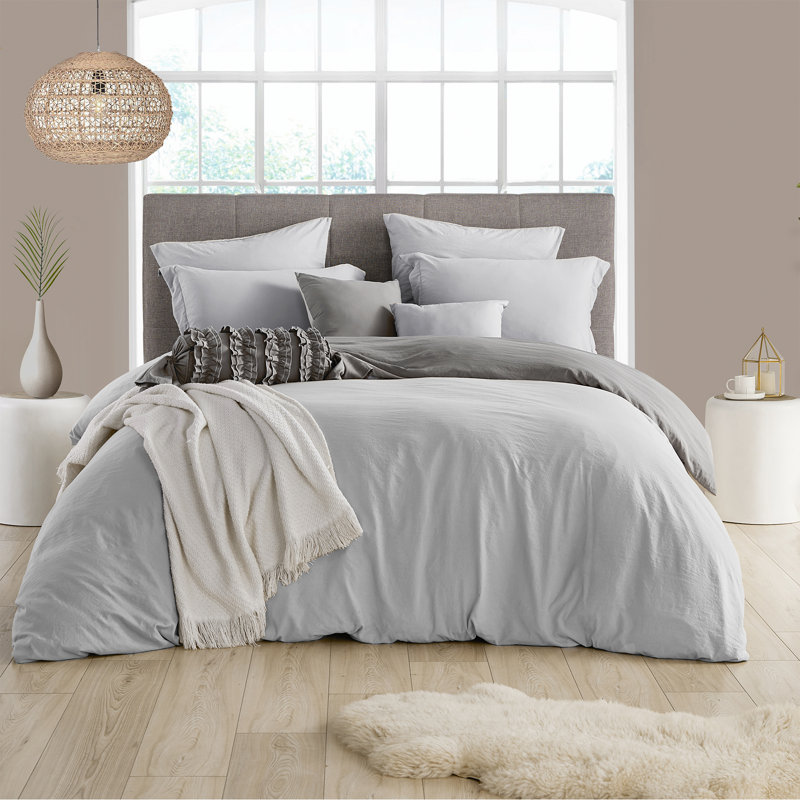 Ultra Soft Gray and Silver Reversible Microfiber Duvet Cover Set
