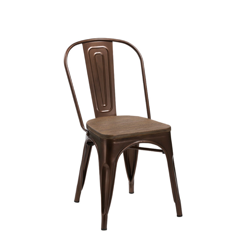 Chaise d’appoint à dossier à lattes en métal, Brun